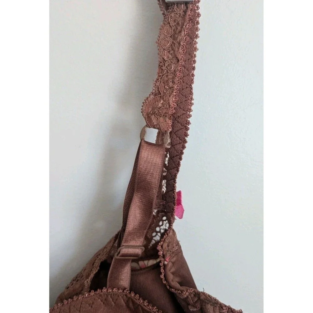 Y2K Sophie B Bra Brown Pink Floral Lace Padded Underwire Adjustable Straps 36DD